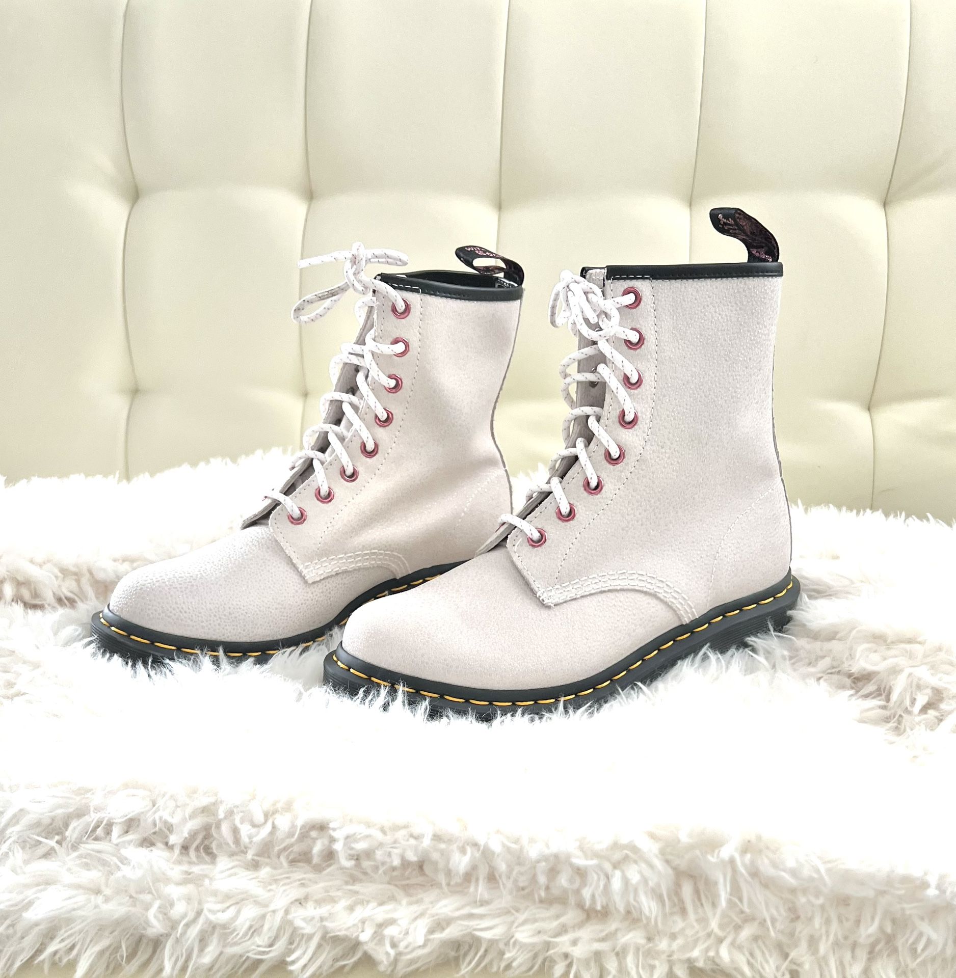 Martens 1460 White Bejeweled Leather Combat Boots