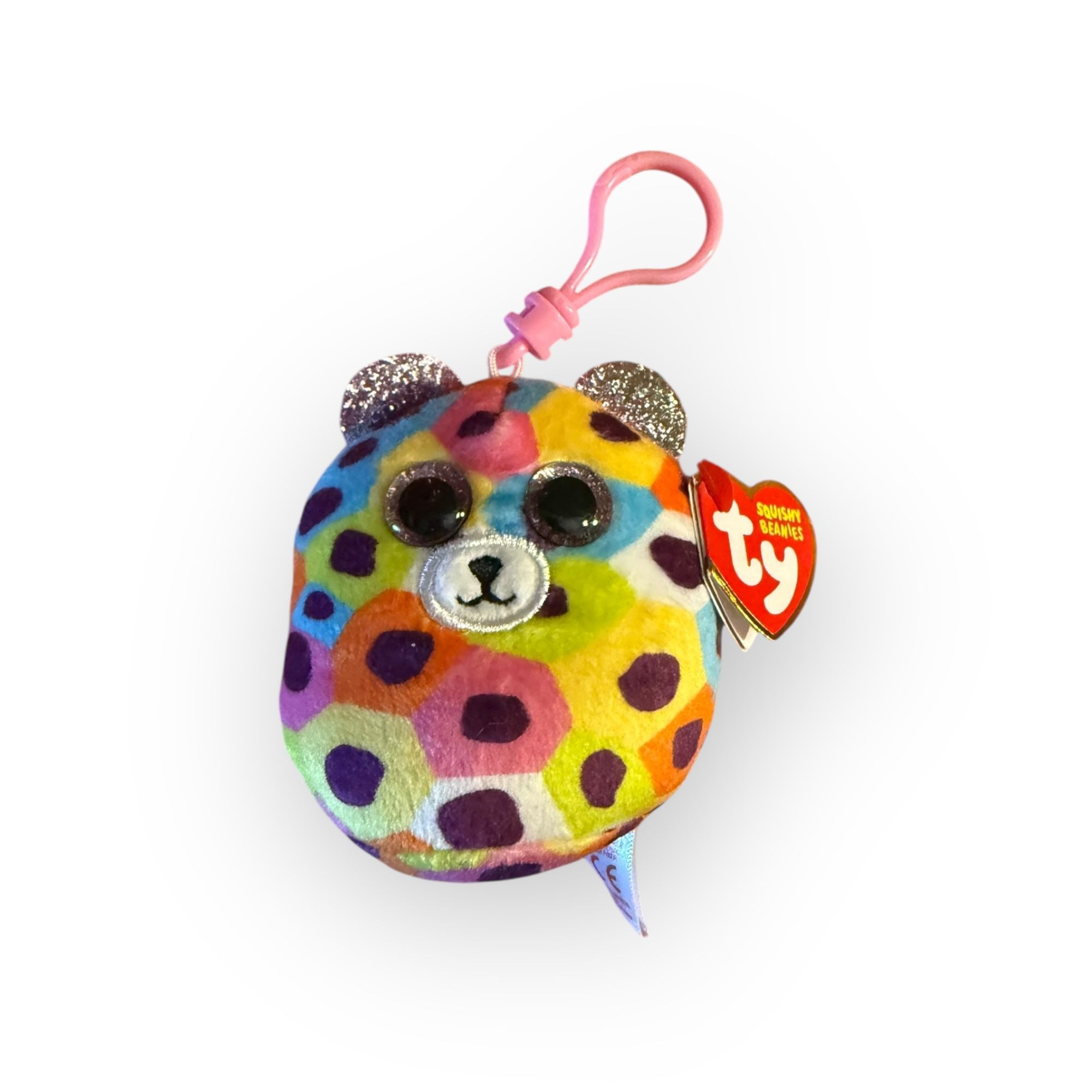 TY SQUISH A BOO CLIP - GISELLE 3" Plush Rainbow Leopard Key Chain NEW