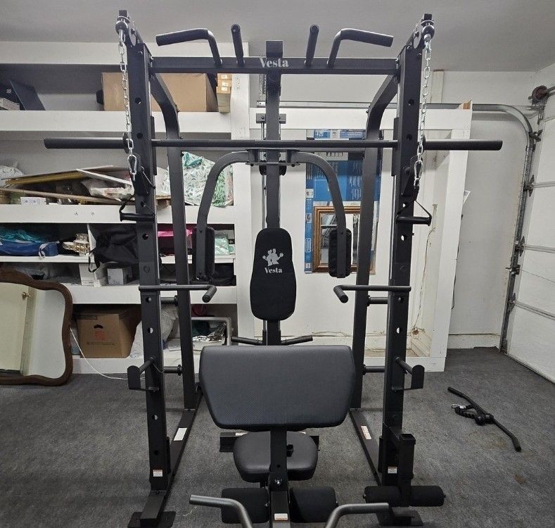 Vesta Smith Machine 1001 | Adj Bench W/ Leg Developer And Preacher Station |Gym Equipment | Fitness | Pulleys|🔴WEIGHTS AND BARBELL SOLD SEPARATELY 🔴