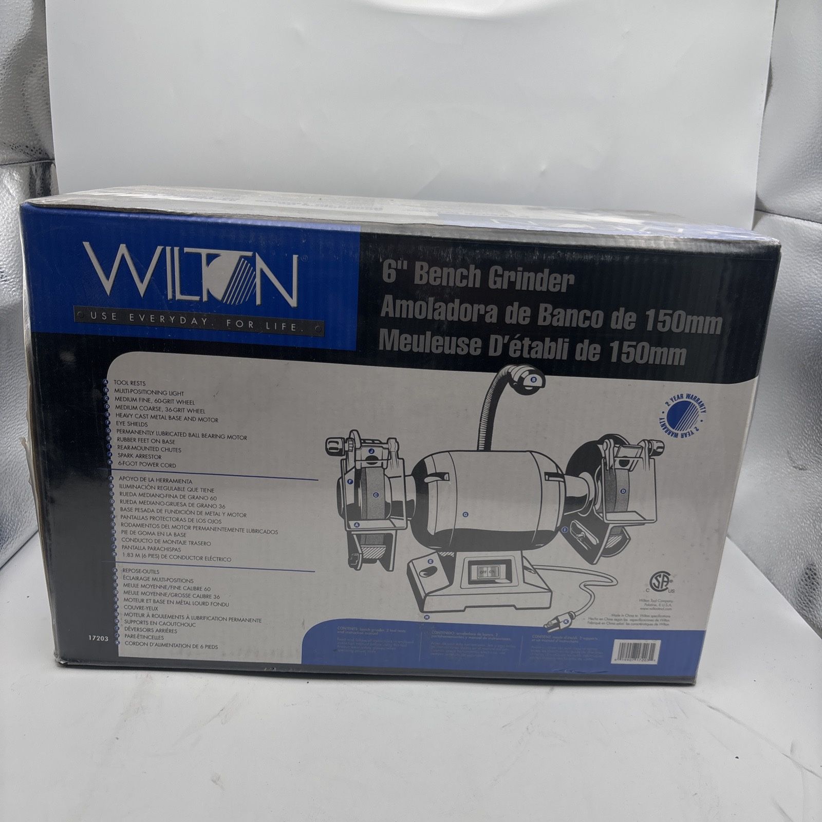 Wilton 6” Bench Grinder No. 17203: 1/2 HP, 2.8 AMP & 3450 RPM SEALED