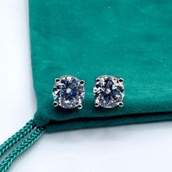 4ctw Moissanite Stud Earrings • 8mm • Sterling Silver • Screw Backs