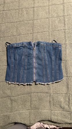 Denim Corset Crop Top with Zipper
