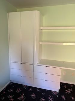White L-Shaped Twin Bed Set with Built-In Storage, Wardrobe & Desk