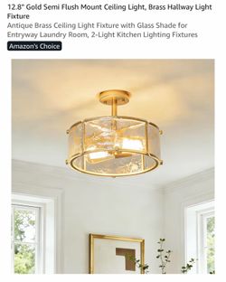 Ceiling light fixture antique brass with glass shade for entryway 2 light new