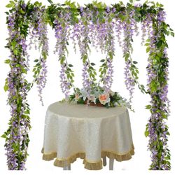Wisteria Artificial Flowers Garland, 2Pcs 7.2Ft/Piece Silk Fake Wisteria Vine Kit, Hanging Flower for House Outdoor Garden Ceremony