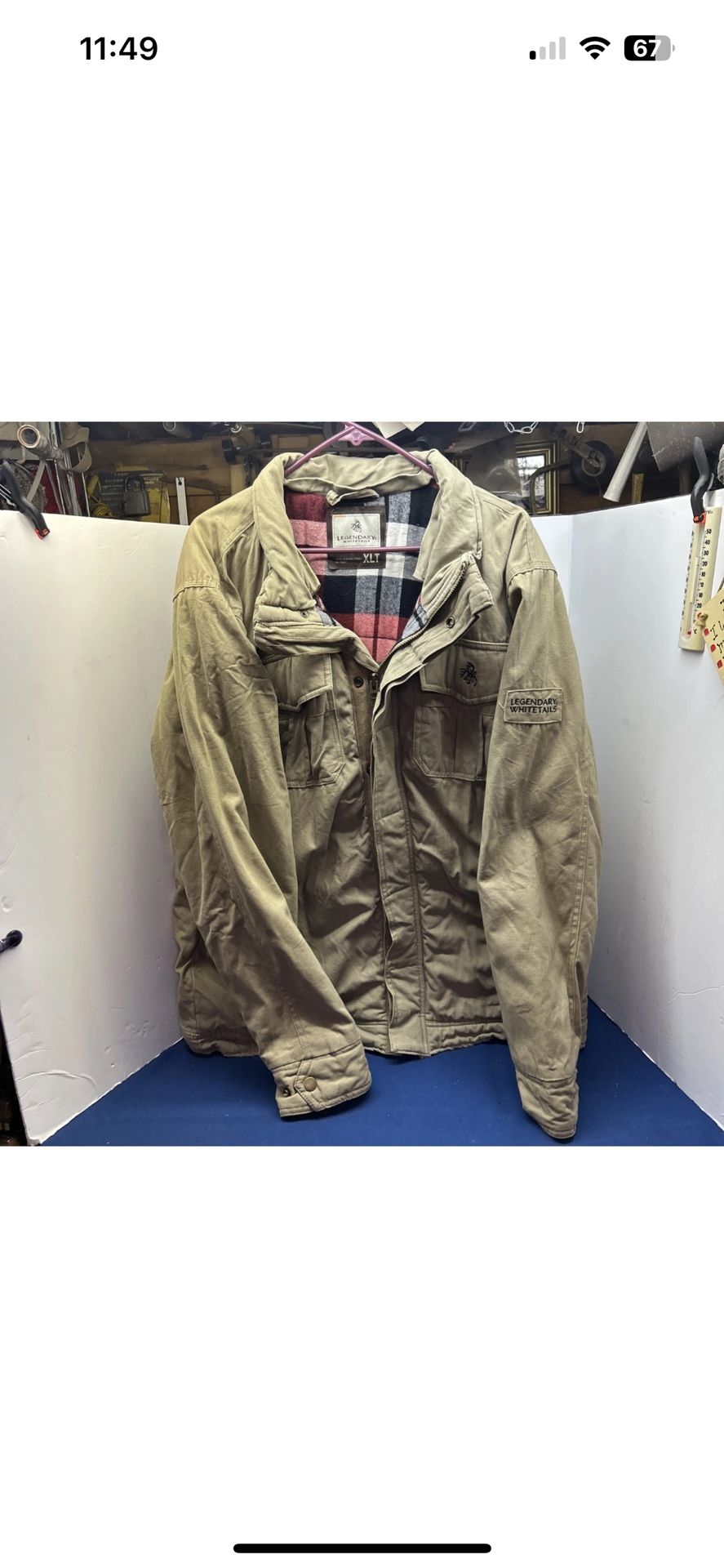 Legendary Whitetails Jacket Men XLT Tan Flannel Lining Full Zip & Snaps No Hood.