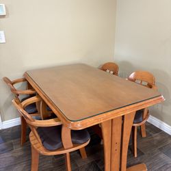 90s Vintage Wood Dining Table with Chairs