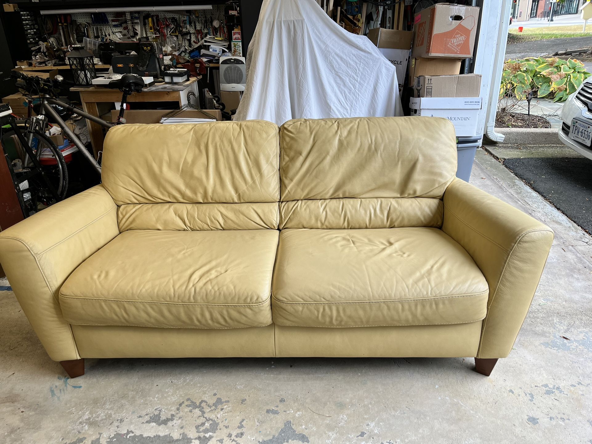 Butter-Colored Leather Sofa