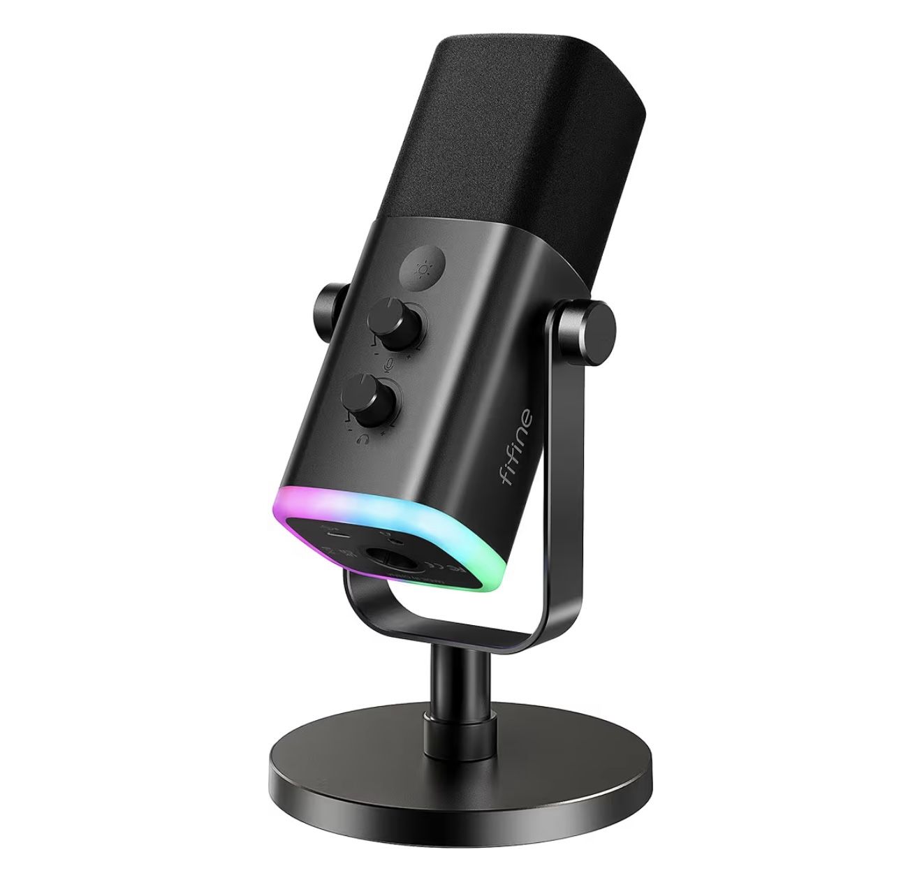 NEW-FIFINE USB/XLR Dynamic Microphone for Podcast Recording, PC Computer Gaming Streaming Mic with RGB Light, Mute Button, Headphones Jack, Desktop St