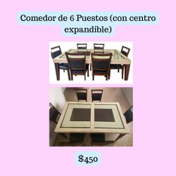 Comedor de 6 Puestos (con centro expandible)/6-Seat Dining Table (with expandable center)