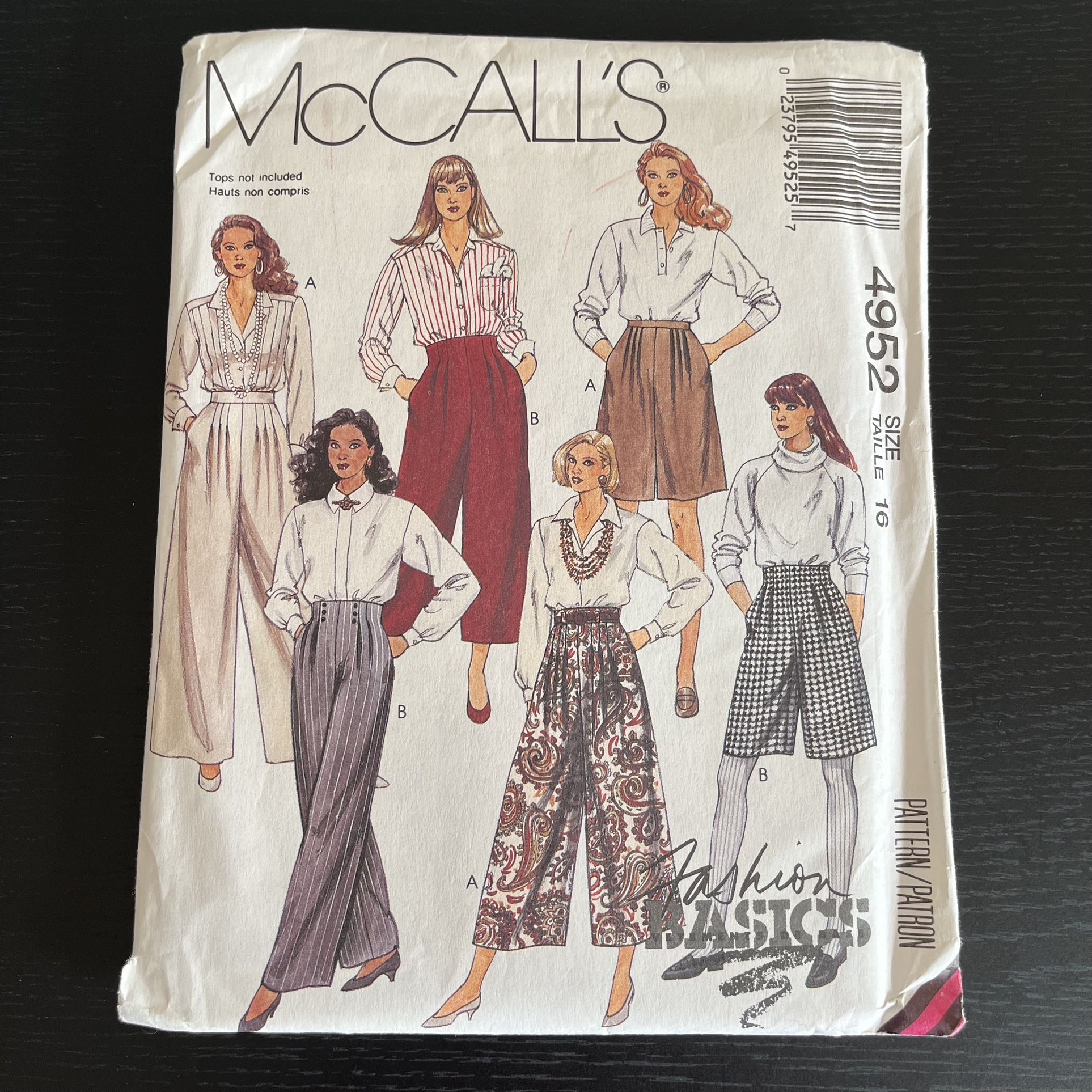 McCall’s Sewing Pattern 4952 Size 16 Pants Shorts 1988