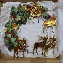Vintage Brass & Copper Reindeer Wreath Christmas Door or Wall Decor Seasonal 