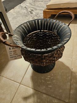 Iron and Wicker Basket NEW. 12"H 12.5"W