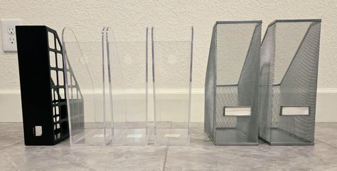 Set of 6 Quality Magazine / File Holders – Acrylic, Mesh, Eldon