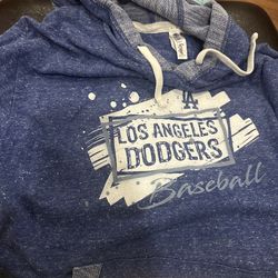 Soft As A Grape brand women's distressed Los Angeles Dodgers baseball hoodie sweatshirt in blue