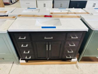 48” Bathroom Vanity in Espresso , double sink soft close solid wood with vanity top in white  $799 