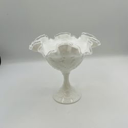 Elegant White milk glass Ruffled Vase
