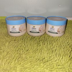 3 Dove Body Scrub 15oz  Crushed Macadamia And Rice Milk