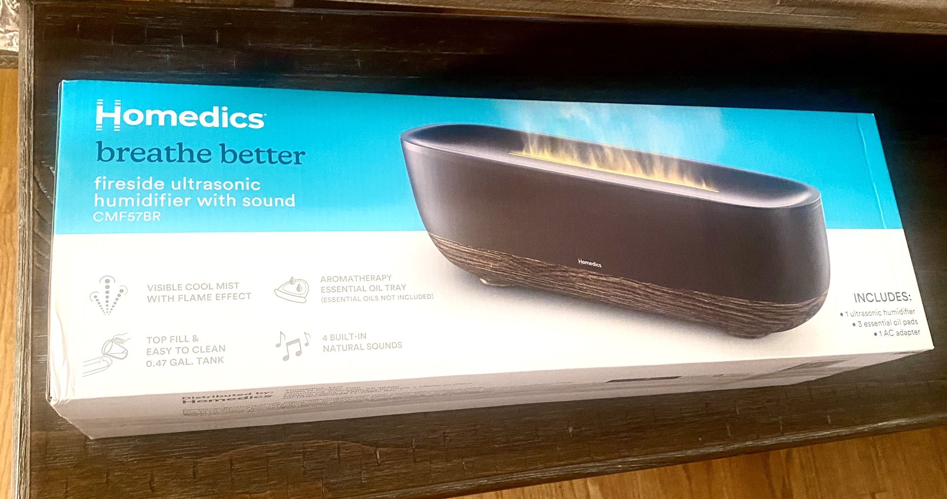 New Homedics Breathe Better Humidifier 0.47 Gallon w/ Essential Oil Tray