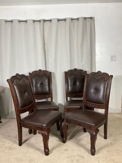 Ornate Carved Wood Accent Chairs (4)