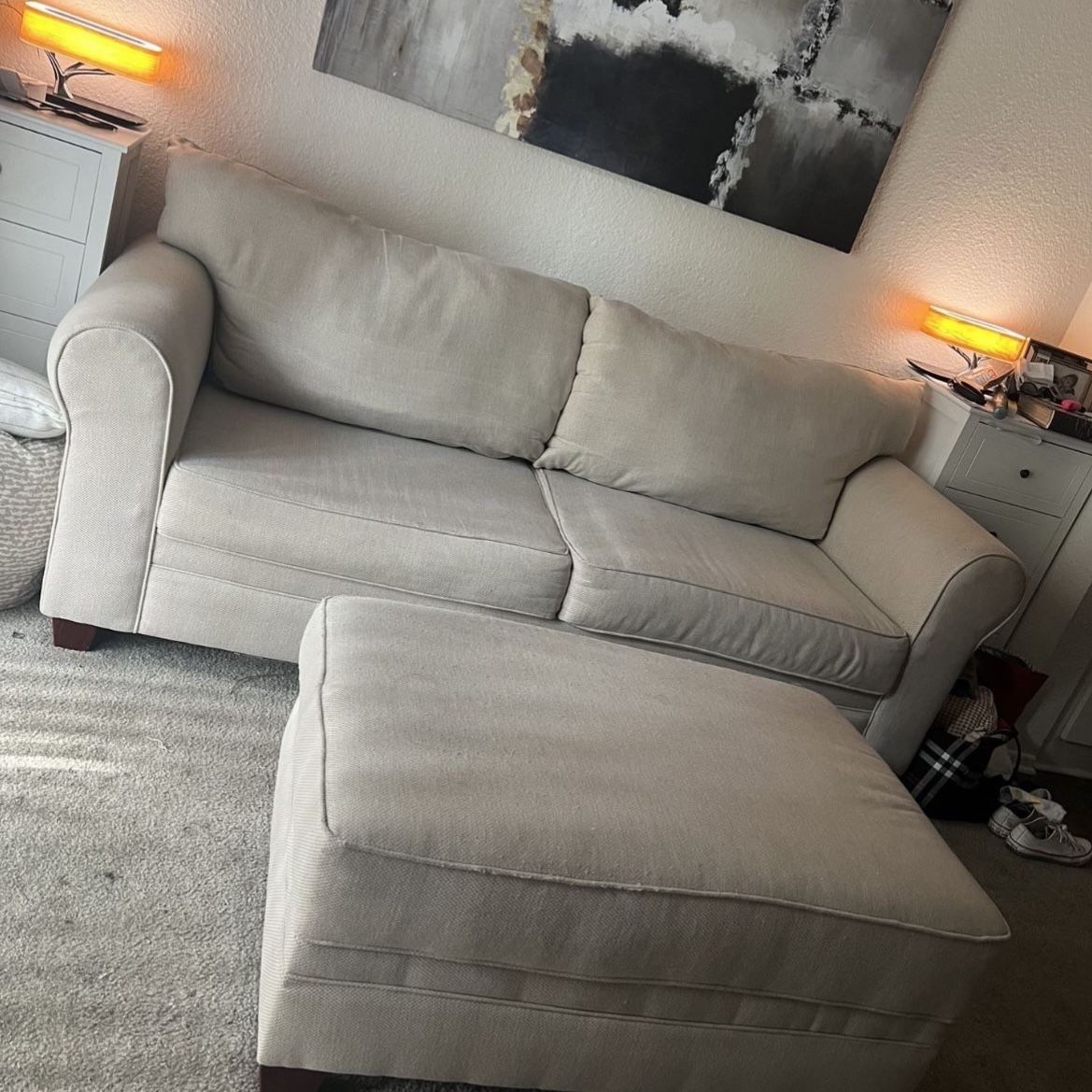 Beige Couch with Storage and New Pillows