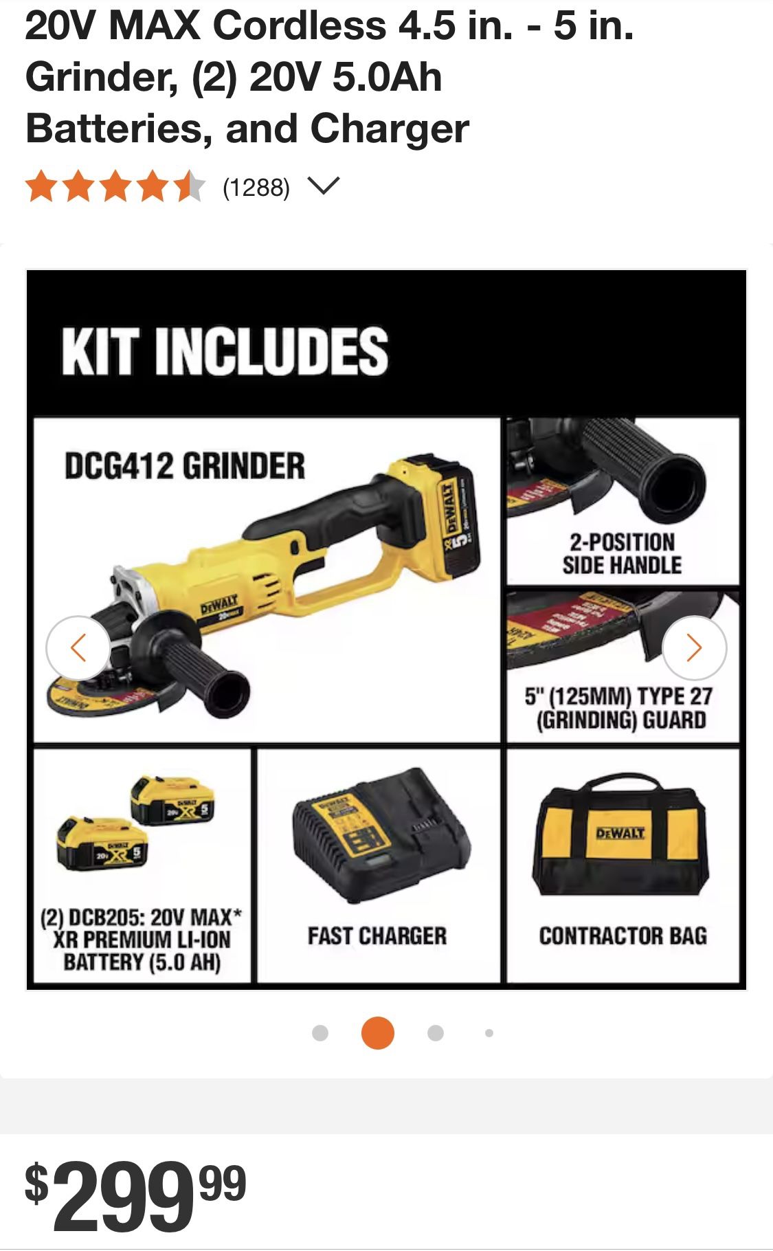 20V MAX Cordless 4.5 in. - 5 in. Grinder, (2) 20V 5.0Ah Batteries, and Charger