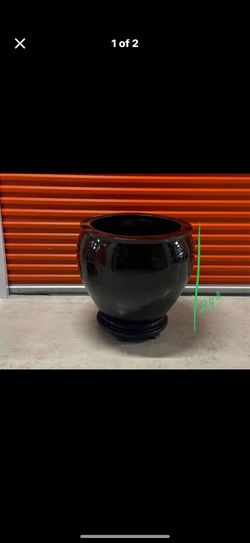 Oriental Chinese large porcelain planter glazed brown 24” height 25.5” width and stand
