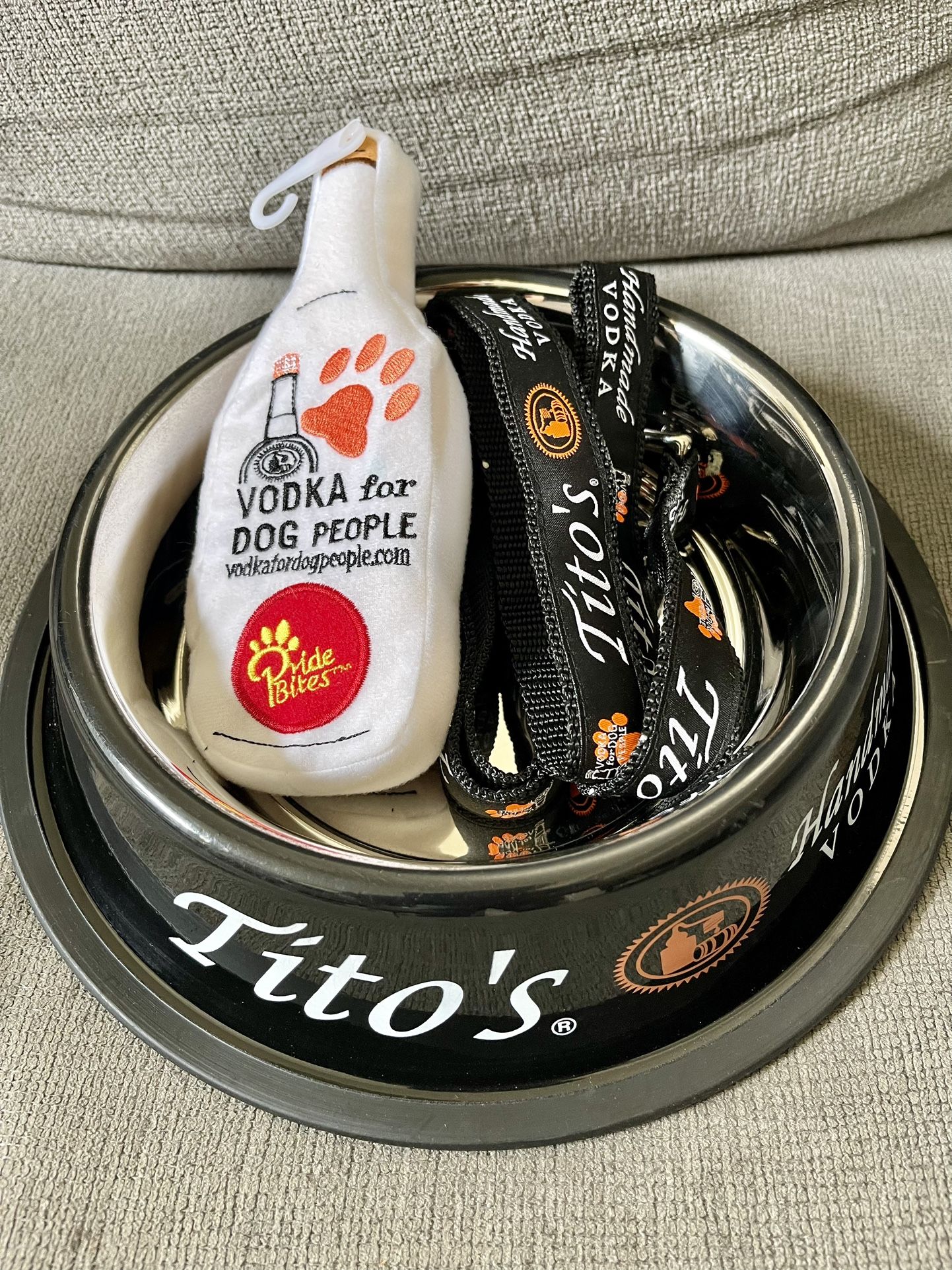 Dog Toy, Leash & Bowl w/Tito’s Vodka Logo