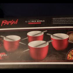 PARINI  4 piece Creamic 15oz Rice Bowls with chop stick set 
