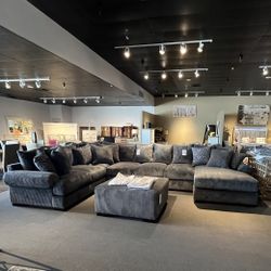 Grey Corduroy 4PC Chaise Sectional Couch