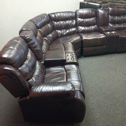 New Brown Leather Reclining Sectional Including Free Delivery