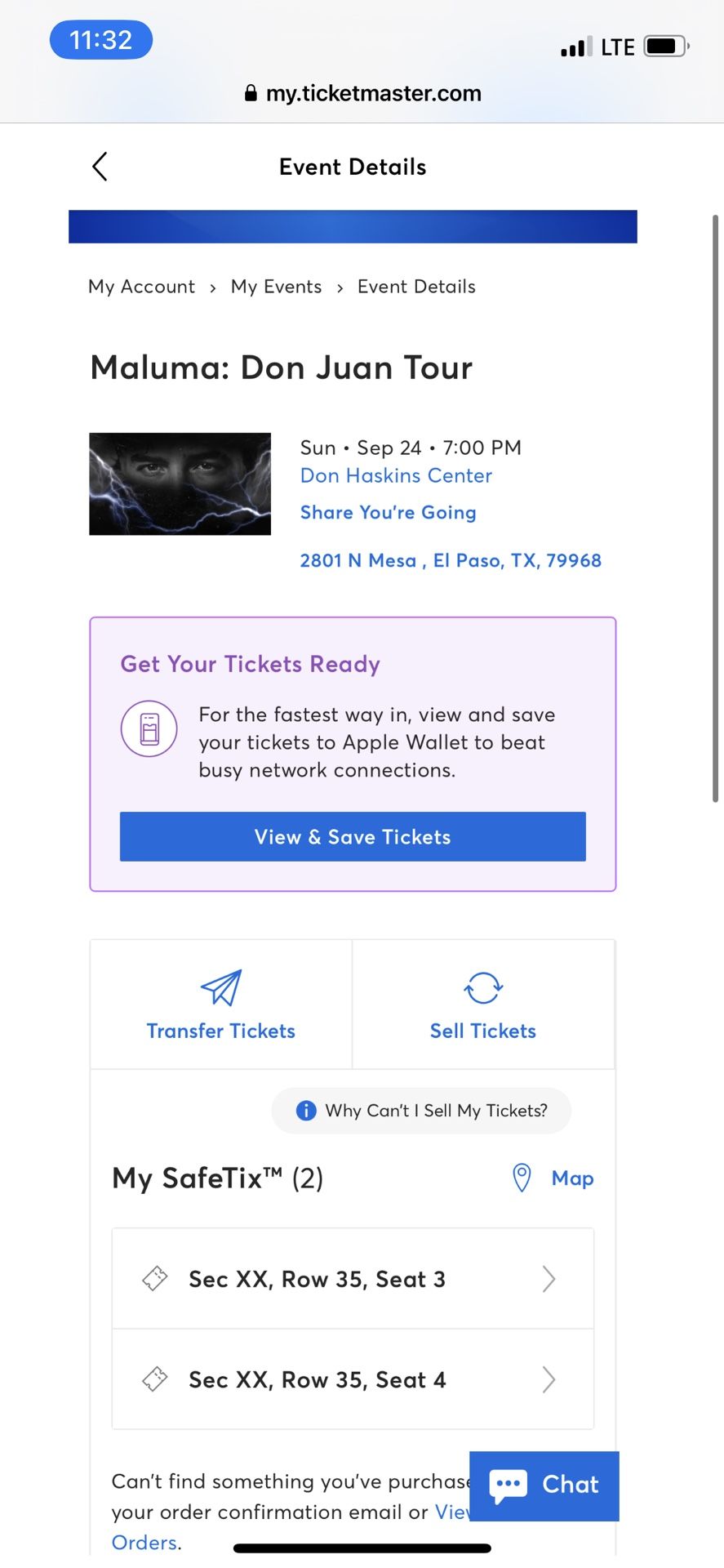 Selling 2 tickets to Maluma concert on Sept 24th in El Paso