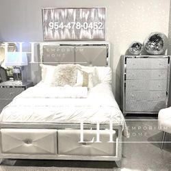 Platinum Silver 3 Piece Queen Bedroom Set 🔥buy Now Pay Later 