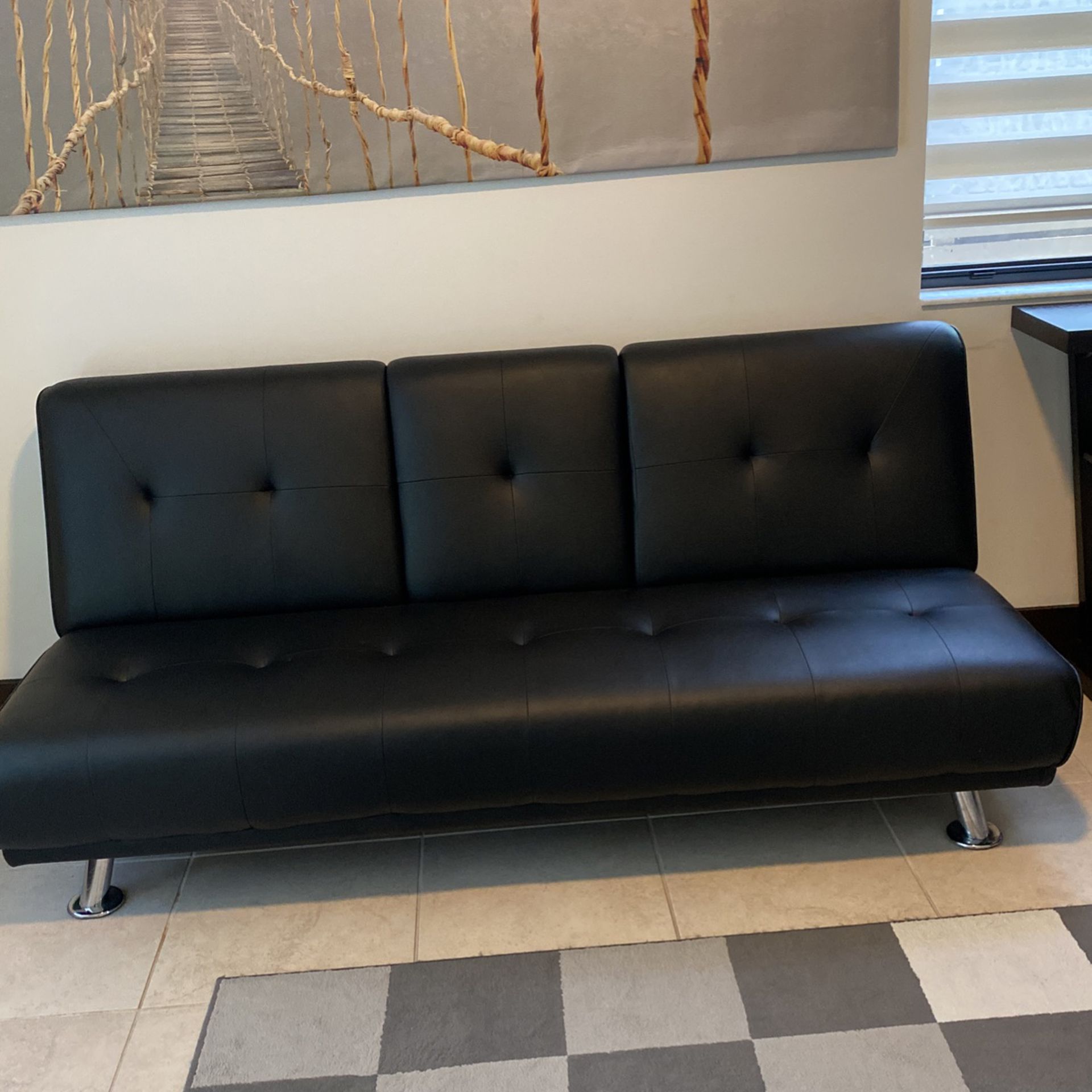 Black Leather FUTON COUCH 