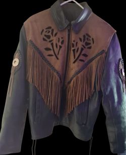 2 tone Leather coat w  Rose Cutout