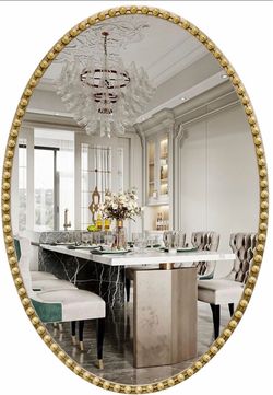 Vintage Gold Oval Bathroom Mirror, 22x30 Inch Beaded Oval Mirrors