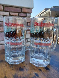 Budweiser Clydesdales Glass Beer Mugs Set of 2