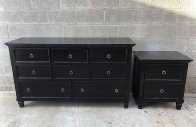 Large Black Solid Wood 8 Drawer Dresser And Nightstand