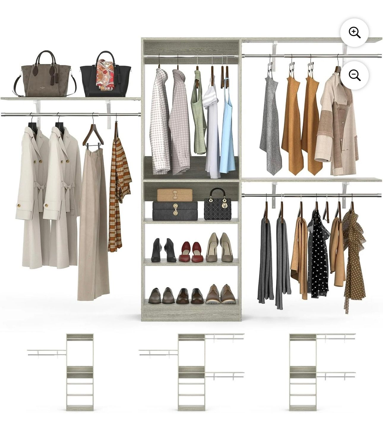 96'' W Closet Organizer With Adjustable Rods and DIY Shelves for Reah-in/ Walk-in Closet - 96'' W