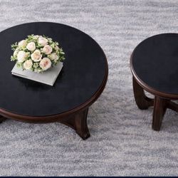 Round Coffee Table + Matching Side Table - Modern / Minimalist Wood Set