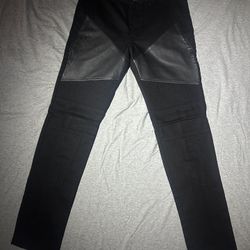 Givenchy S/S 15 black denim & leather panel zip moto biker jeans