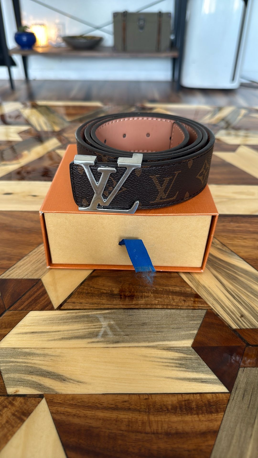 Brown Louis Vuitton Belt with Silver Buckle