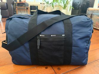 Vintage LeSportsac Navy Blue Black Nylon Duffel Weekender Travel Gym Bag Retro