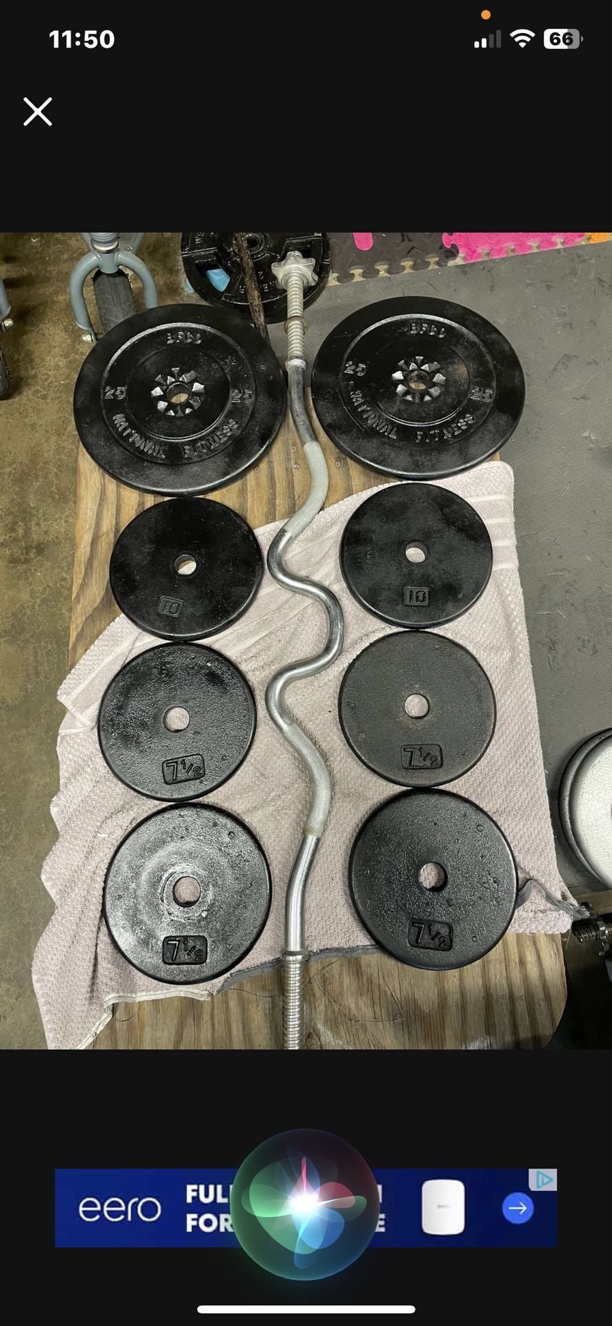 Weight Plates / Curl Bar. 90 Dollars