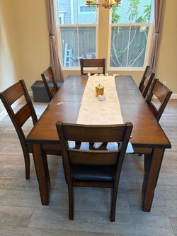 Wood Dining Table with 6 Chairs
