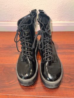 Black Patent Leather Lace-Up Combat Boots women’s 9