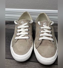 Lauren Ralph Lauren Jolie Suede Sneakers Women’s 10B Taupe Beige Leather LRL
