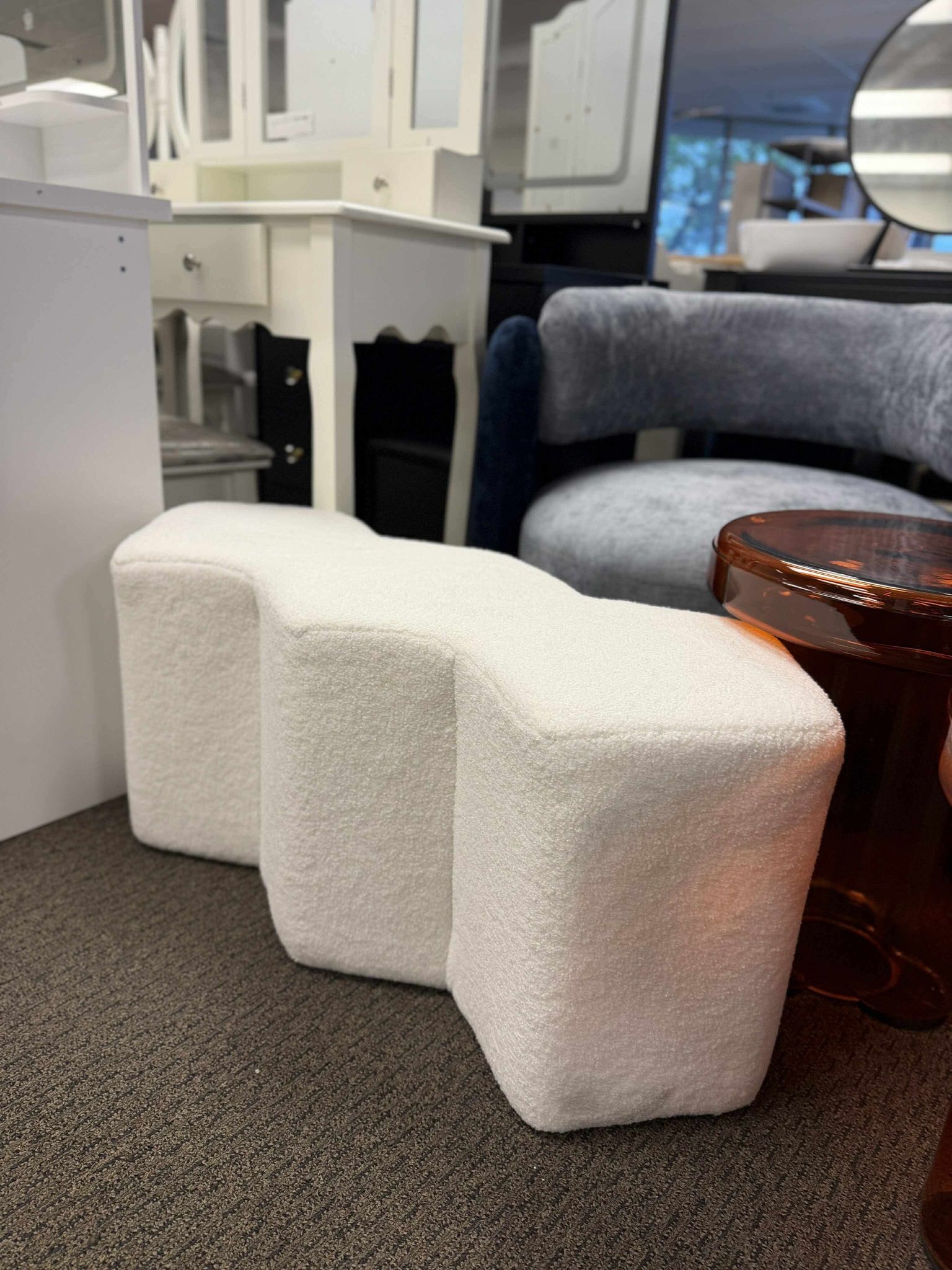 Modern Entryway Bench, Boucle Upholstered Molecule Ottoman with Wooden Frame, Decorative Accent Seating for Foyer, Bedroom or Living Room $145