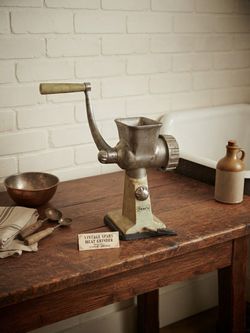Vintage Mid-Century Sears Cast Aluminum & Cream Enamel Meat Grinder