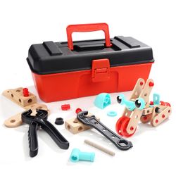 53-Piece Wooden Builder Construction Set with Toolbox